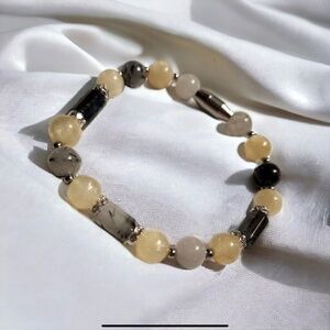Yellow Selenite & Rutilated Quartz Handcrafted Gemstone Bracelet
